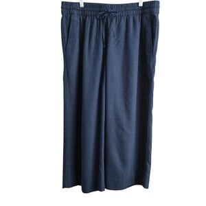 Banana Republic Wide Leg Cropped Linen Blend Pants Women's L Navy Blue